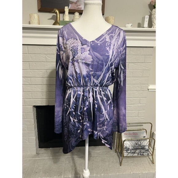 Vtg Y2K Small Fairy Boho Top Women Flair Sleeve Asymmetrical Hippie Whimsical - Picture 1 of 6